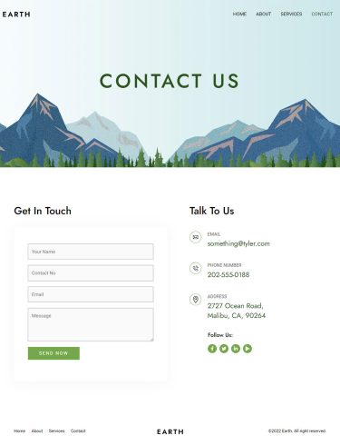 Макет Планета Земля. Страница Контакты